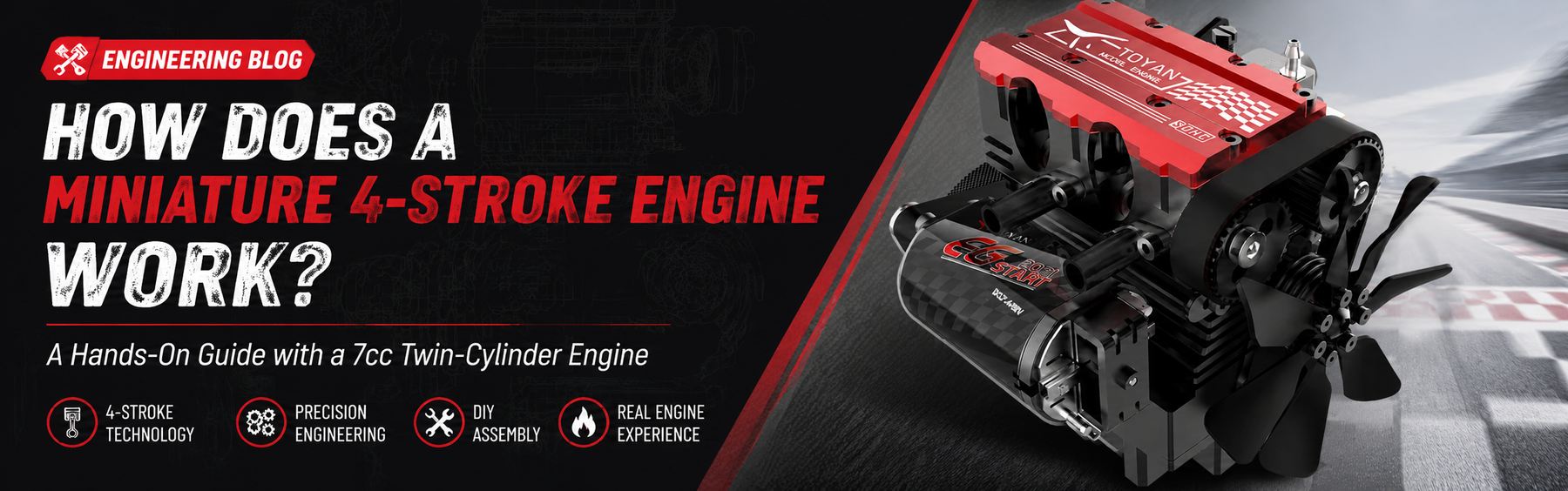 This is a picture illustrating how the TOYAN FS-L200GC 7cc Twin-Cylinder Engine works.