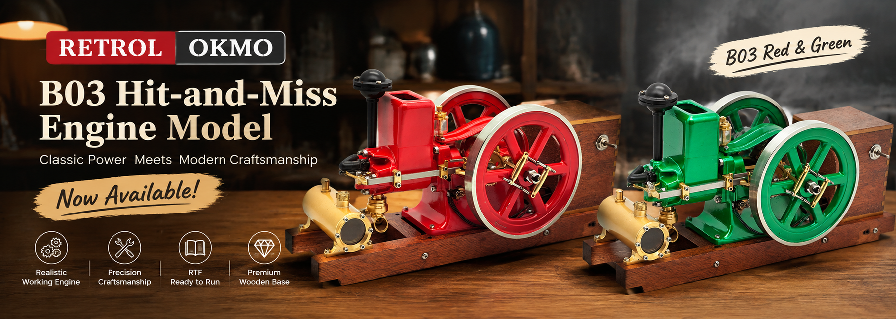 Discover the RETROL OKMO B03 hit-and-miss gas engine model