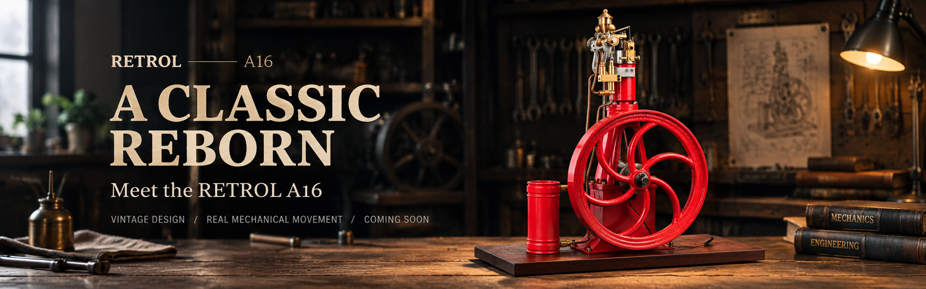 This is a teaser image of the RETROL A-Frame Gas Engine.
