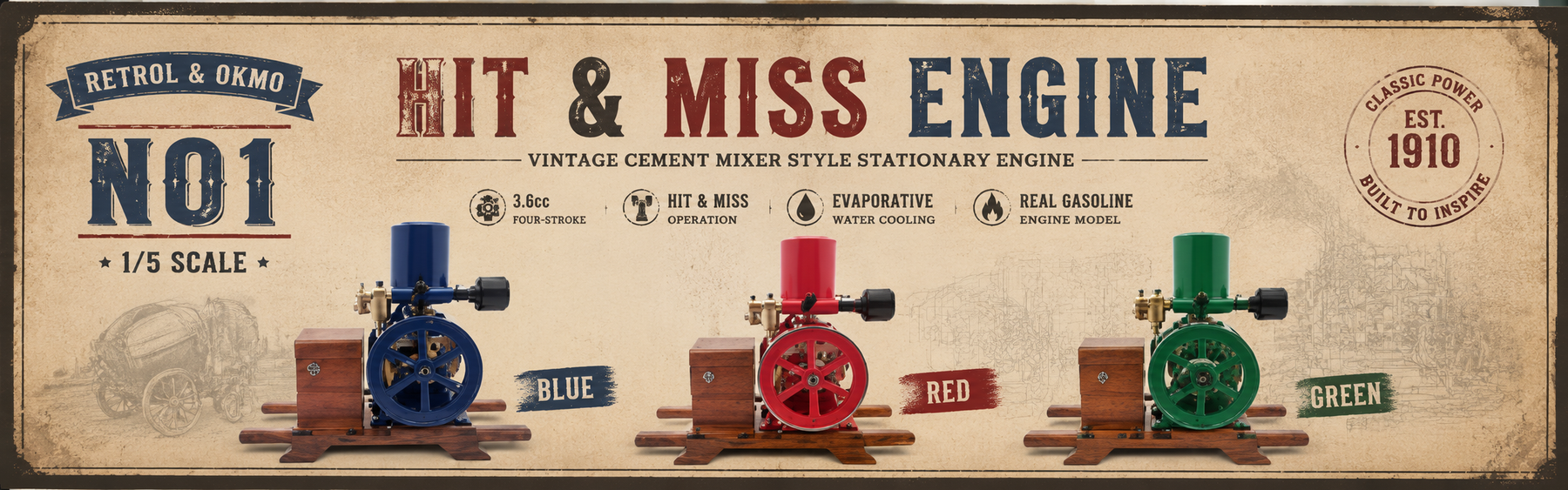 This is a promotional image for a new concrete mixer engine.