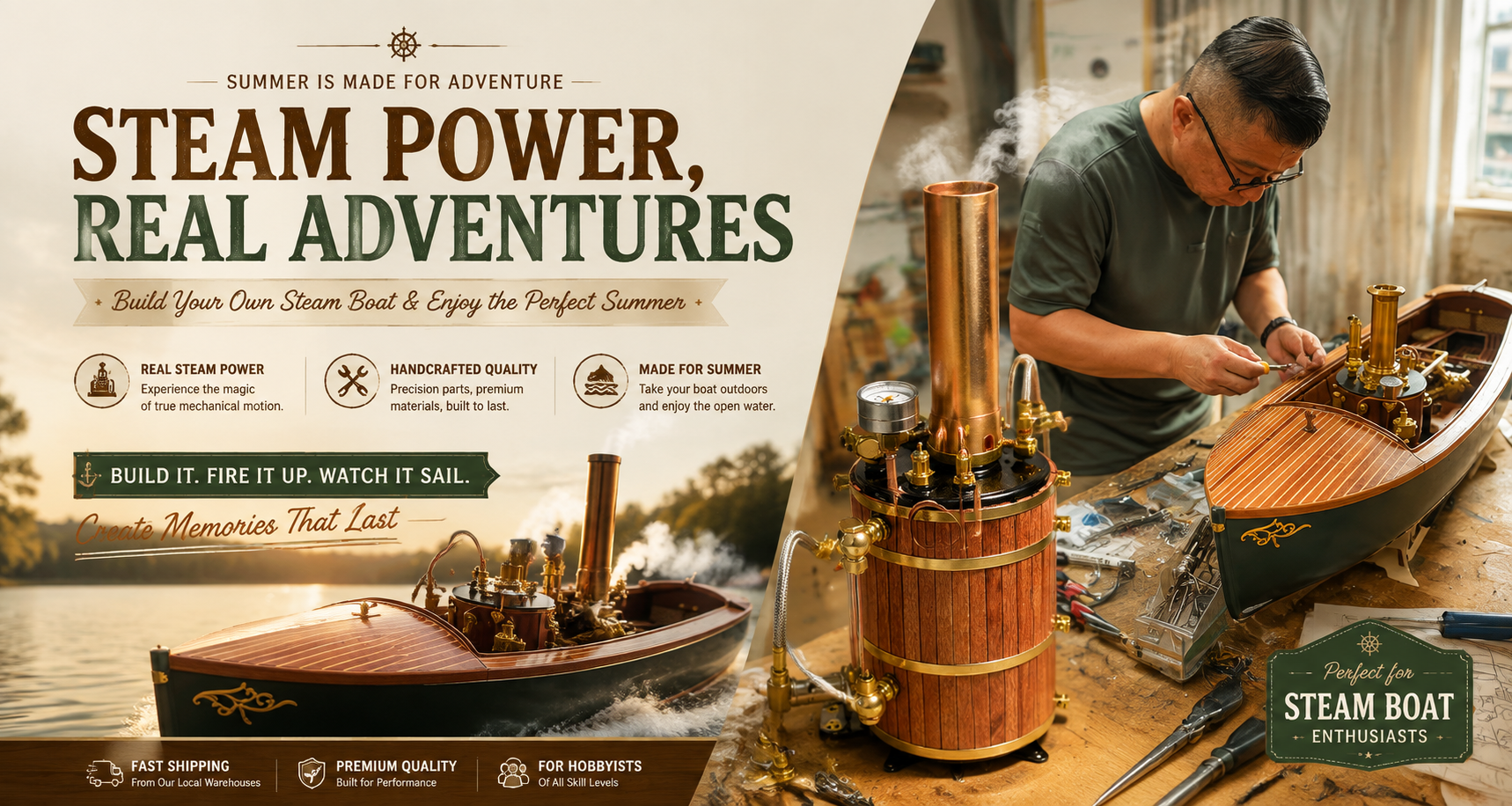 This is a picture of an enthusiast assembling their own steamship.
