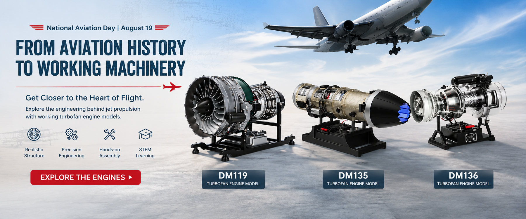 This is a promotional image of a turbofan engine from the American Aviation website "enginediyshop."
