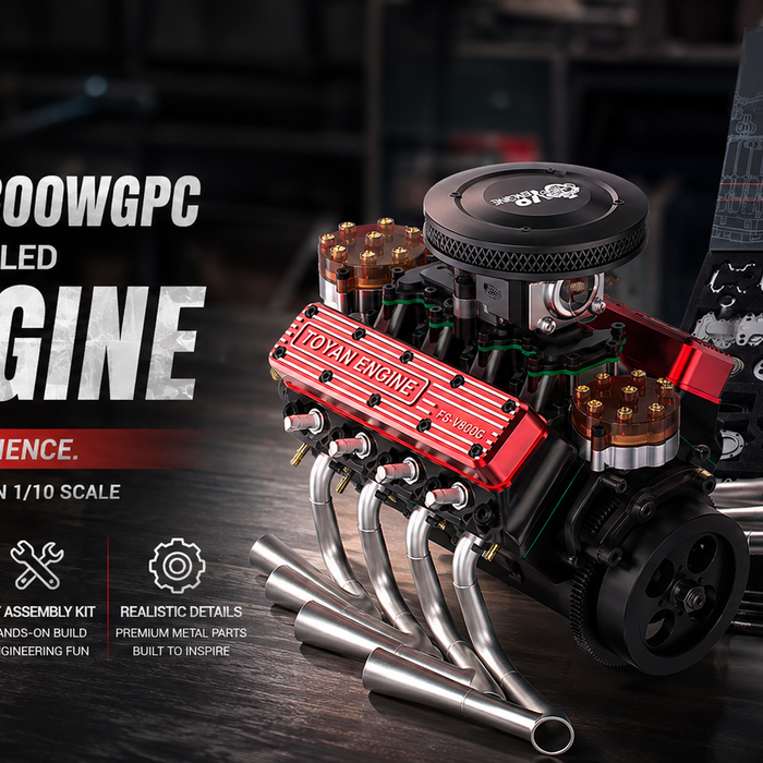 This is a picture of the TOYAN V8 Engine FS-V800WGPC 1/10 Scale DIY Model Kit.
