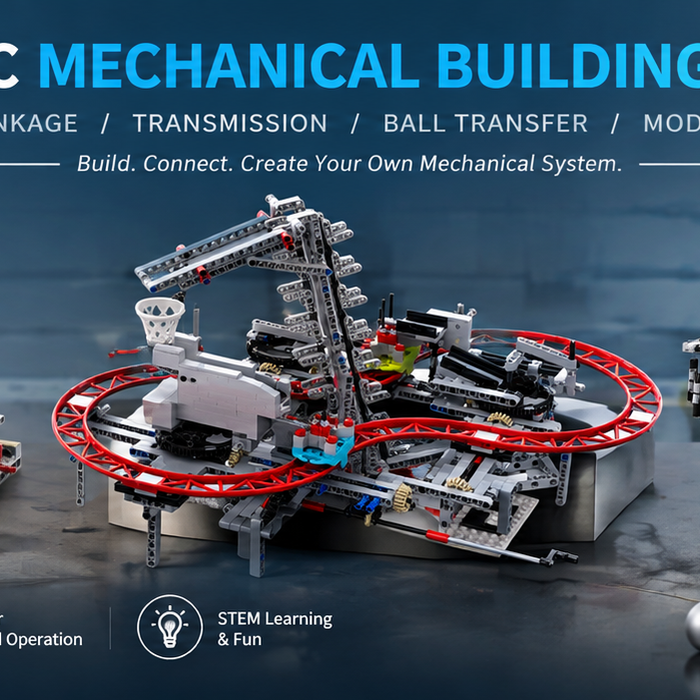 This is an image announcing the launch of new mechanical building block modules.