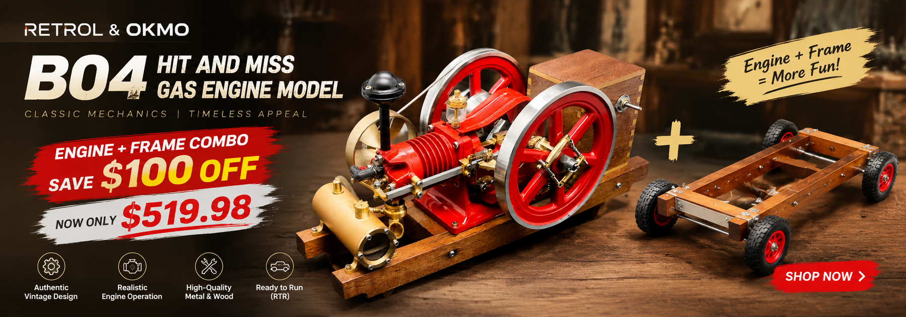This is a promotional image for the limited-time sale of the B04 hit-and-miss gas engine model.