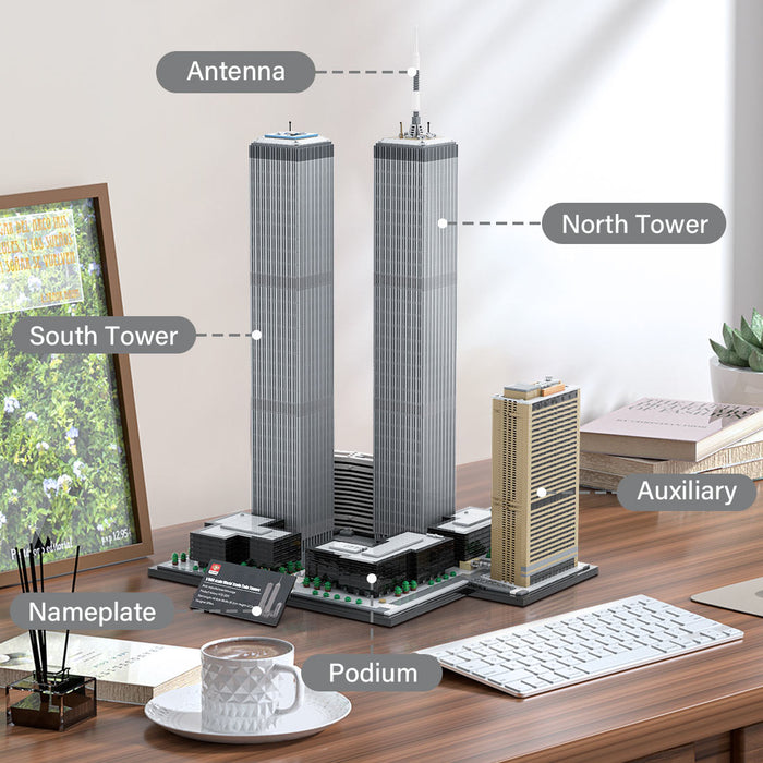 MOC-177998 1/800 Scale Landmark Architecture Twin Towers Street Scene DIY Assembly Building Blocks Set (7129PCS) enginediyshop