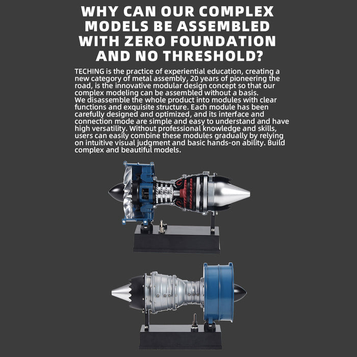 TECHING Mini Turbofan Engine Kit - DIY Metal Mechanical Visible Electric Motorized Jet Engine Model for STEM Education (170PCS+) enginediyshop