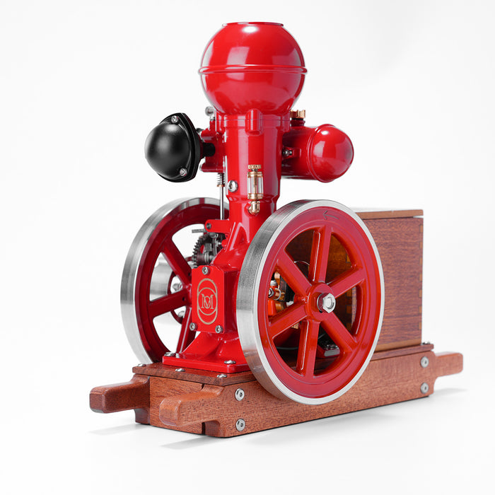 RETROL & OKMO B01 Hit and Miss Gasoline Engine Model Ball Top Miniature Water-Cooled Single-Cylinder 4-Stroke Internal Combustion Engine with Ignition System and Wooden Display Stand