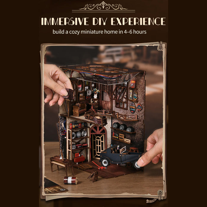 Auto Repair Shop 3D Wooden DIY Miniature House Kit, Creative Desktop Decor & Gift (374PCS) enginediyshop