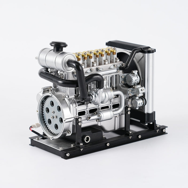 TECHING 1/10 DIY Mini Metal OHV Inline Four-cylinder Diesel Engine Model with Cooling System Educational Toys Gifts (Upgraded Version/300+PCS) enginediyshop