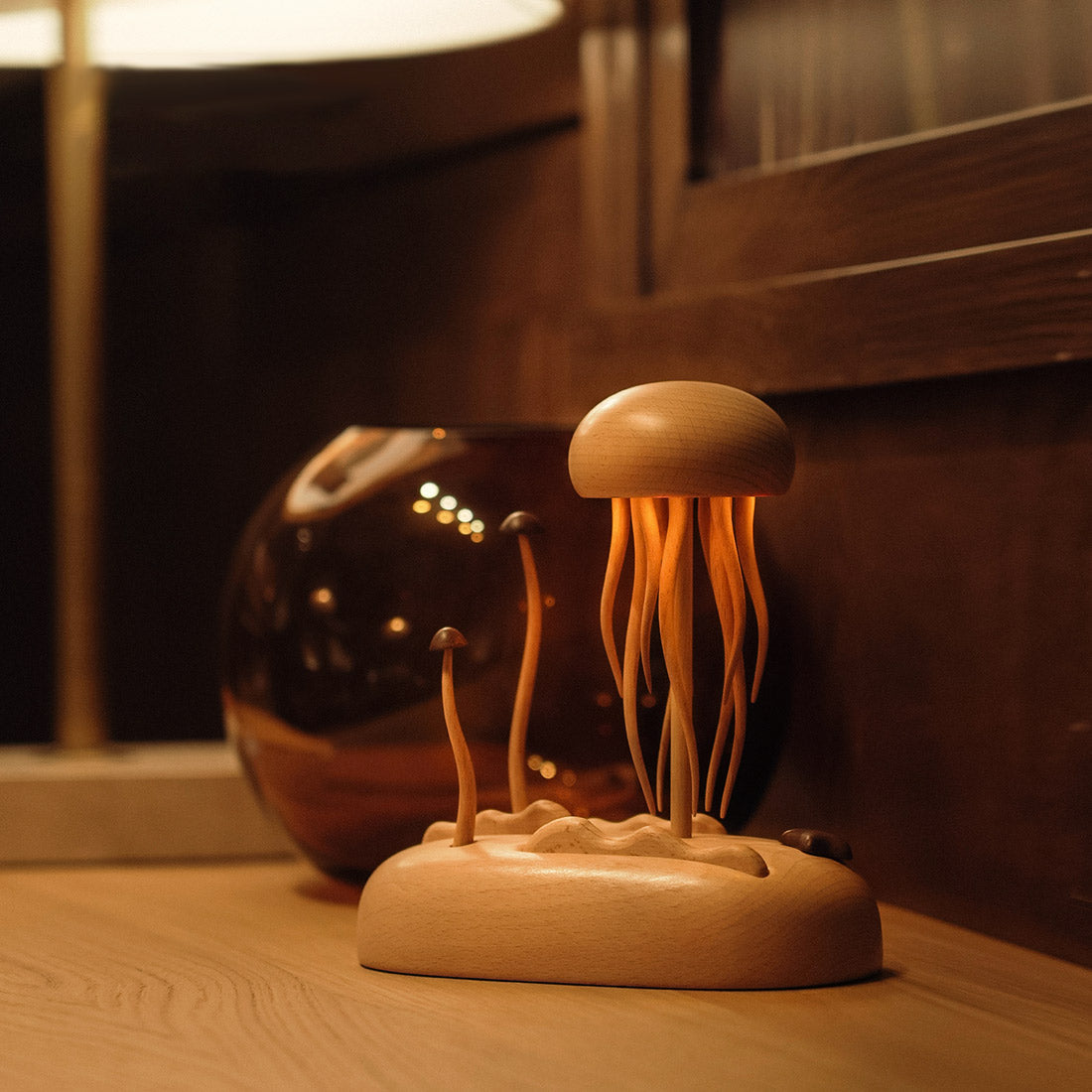 Illuminated Wooden Jellyfish Dynamic Model Desktop Stress-Relief Decor enginediyshop