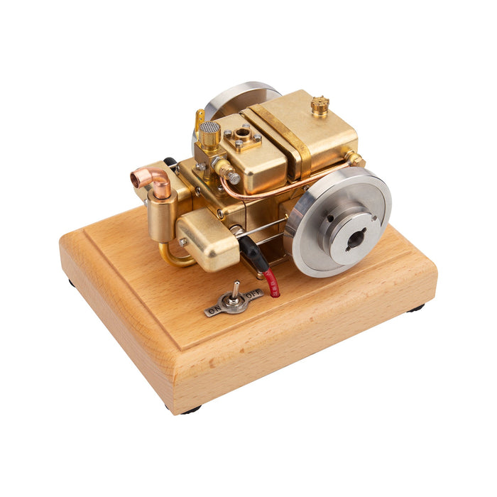 3.2cc Mini Horizontal Water-cooled Double-cylinder Four-stroke Gasoline Engine Model with Wooden Base enginediyshop