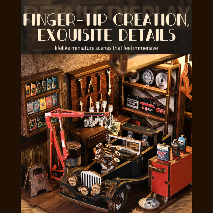 Auto Repair Shop 3D Wooden DIY Miniature House Kit, Creative Desktop Decor & Gift (374PCS) enginediyshop