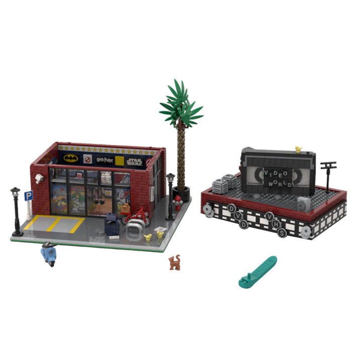 MOC  SoCal Neighborhood Retro Video Store Building Blocks Set(1746PCS) enginediyshop