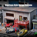 1/64 Scale Wooden American Style Garage & Parking Lot Model with LED Lights, Miniature Building Diorama for Car Photography & Display (Figures & Cars Not Included) enginediyshop