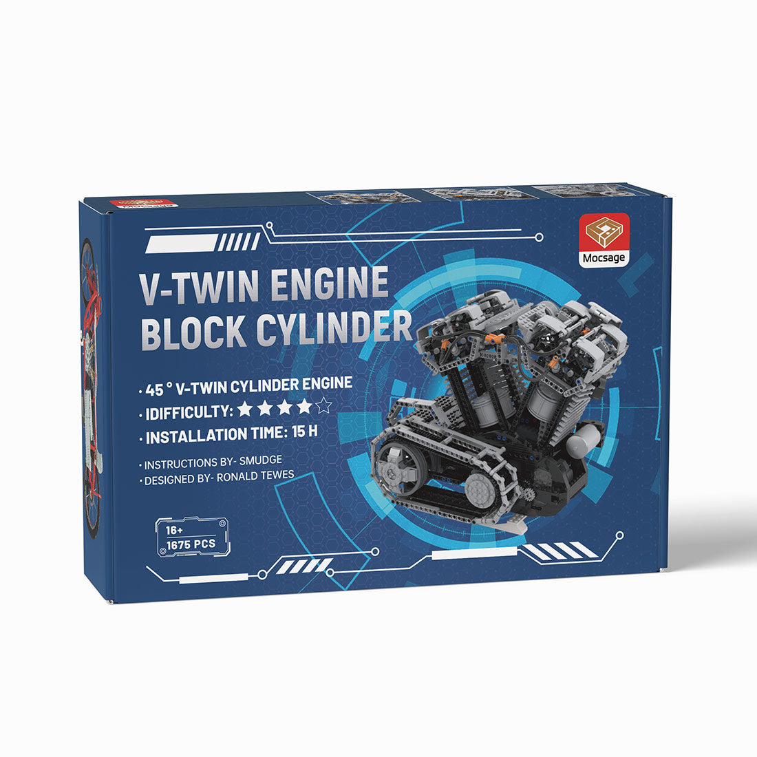 Milwaukee-Eight V-Twin OHV 8-Valve Four-Stroke Harley-Davidson MOC Motor Engine- 1653PCS-Build Your Own V2 Engine