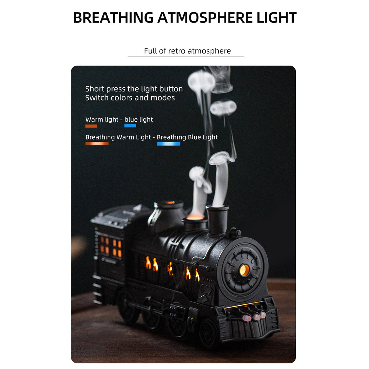 300ml Vintage Steam Train Aromatherapy Essential Oil Diffuser and Humidifier with Dual-Color LED Light (Standard US Power Supply/Bronze) enginediyshop