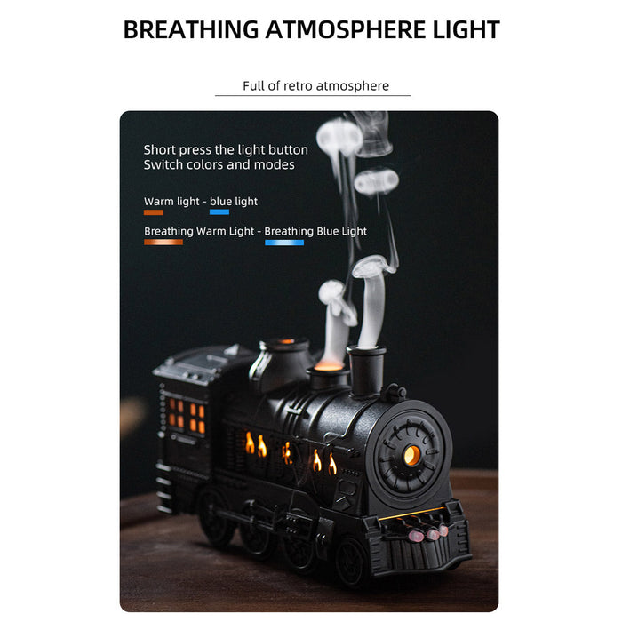 300ml Vintage Steam Train Aromatherapy Essential Oil Diffuser and Humidifier with Dual-Color LED Light (Standard US Power Supply/Bronze) enginediyshop