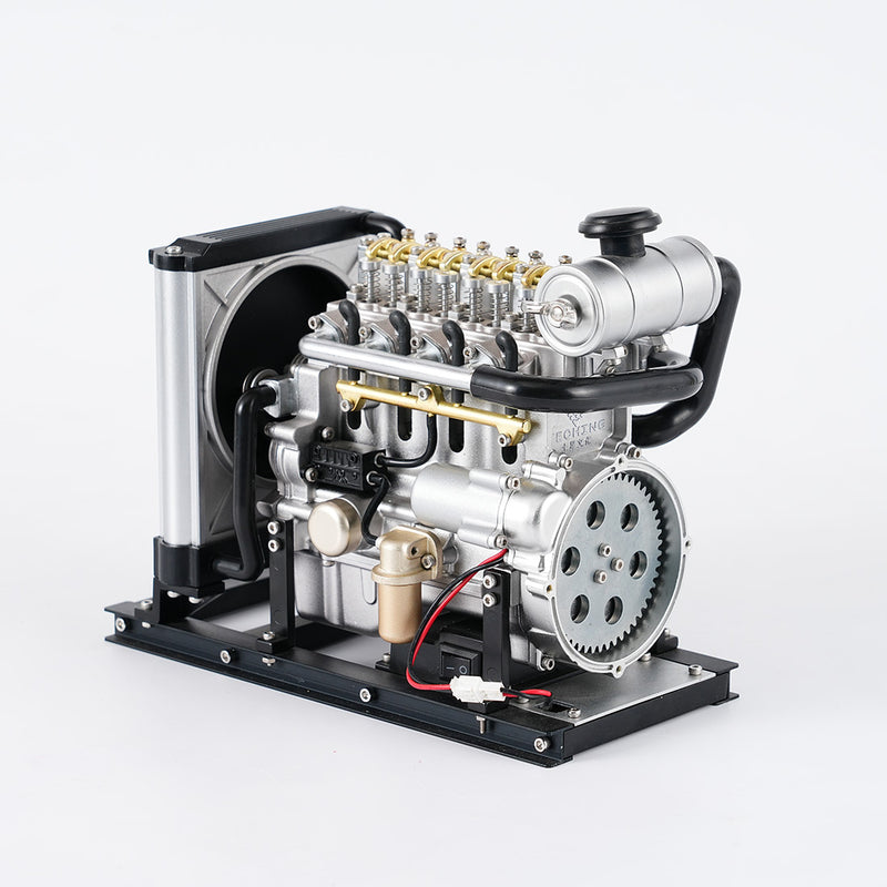 TECHING 1/10 DIY Mini Metal OHV Inline Four-cylinder Diesel Engine Model with Cooling System Educational Toys Gifts (Upgraded Version/300+PCS) enginediyshop