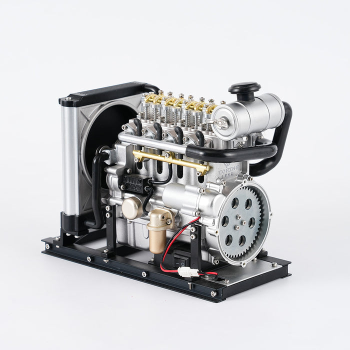 TECHING 1/10 DIY Mini Metal OHV Inline Four-cylinder Diesel Engine Model with Cooling System Educational Toys Gifts (Upgraded Version/300+PCS) enginediyshop