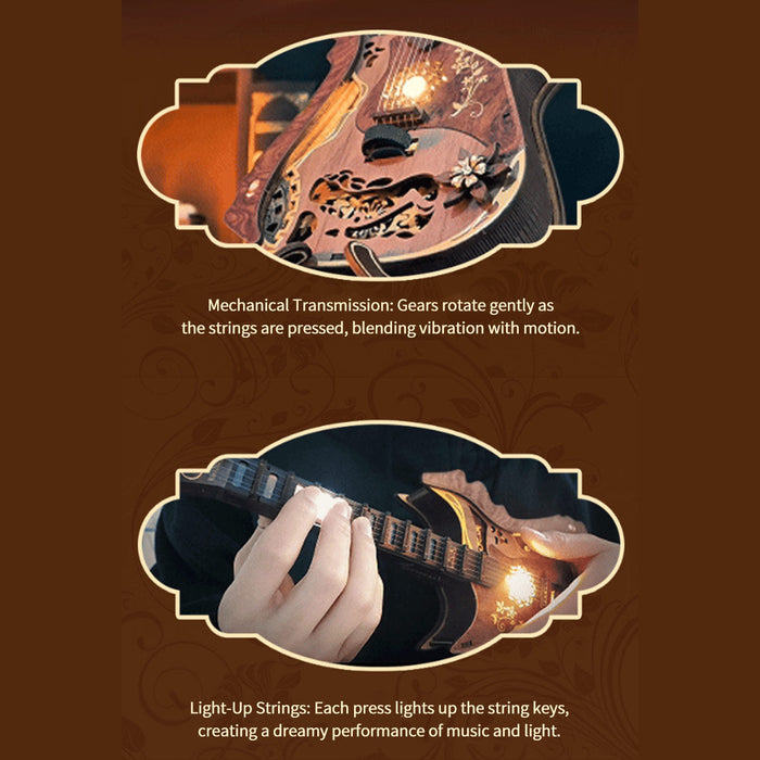 Chord Guitar DIY 3D Wooden Model Kit with LED Lights and Playable Strings, Creative Gift & Desktop Decor (114PCS) enginediyshop