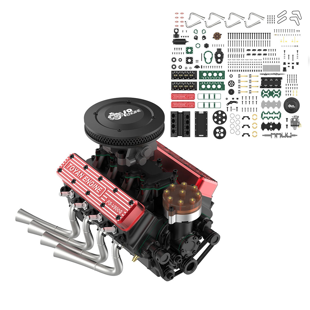 TOYAN V8 Engine FS-V800WGPC 1/10 Scale DIY Model Kit – 28cc Water-Cool ...