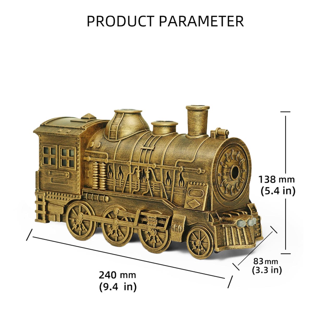 300ml Vintage Steam Train Aromatherapy Essential Oil Diffuser and Humidifier with Dual-Color LED Light (Standard US Power Supply/Bronze) enginediyshop