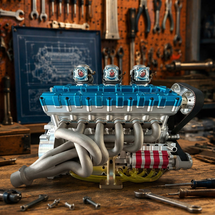 RUIFEIYA V12-180 180cc 1/4 Scale V12 4-Stroke Gasoline Engine Model – DOHC 48-Valve Water-Cooled Engine with ECU, CDI & Electric Start enginediyshop