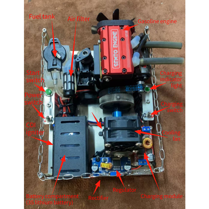 SEMTO ST-NF2 L2 DIY Miniature Gasoline Engine Model with 12V DC Generator, Stabilized Charging Module and Base Ignition Set enginediyshop