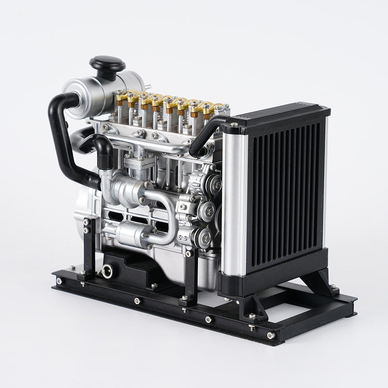 TECHING 1/10 DIY Mini Metal OHV Inline Four-cylinder Diesel Engine Model with Cooling System Educational Toys Gifts (Upgraded Version/300+PCS) enginediyshop