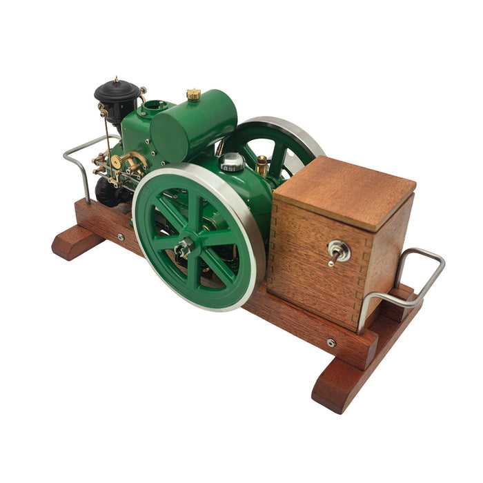 OKMO 1110 Miniature Single-Cylinder 4-Stroke Water-Cooled Horizontal Gasoline Internal Combustion Engine Model with Wooden Display Stand and Ignition System, Japanese Retro Industrial Mechanical Collectible enginediyshop