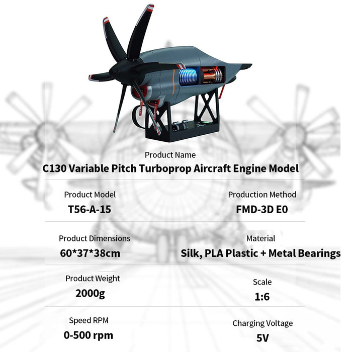 1/6 Scale C130 FMD 3D-Printed Variable-Pitch Turboprop Engine Model, STEM Educational Tool enginediyshop
