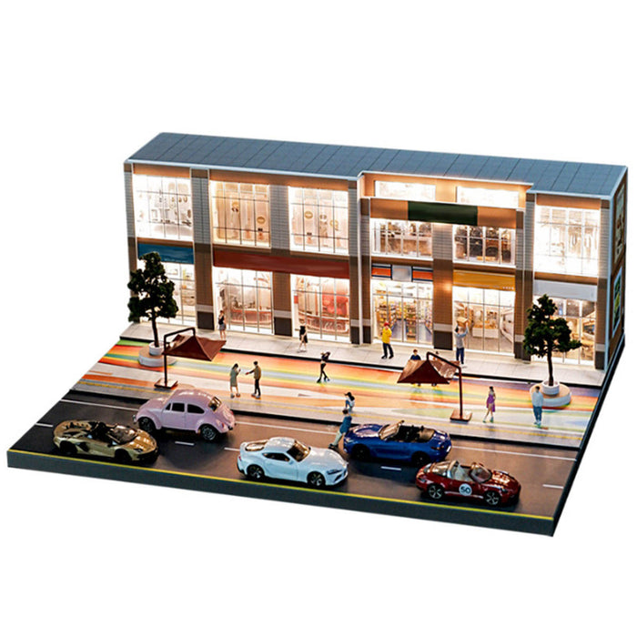 1/64 Scale City Building Model with LED Lights, DIY Street Diorama for Micro Photography, Urban Landscape Desktop Decor (Figures & Cars Not Included) enginediyshop