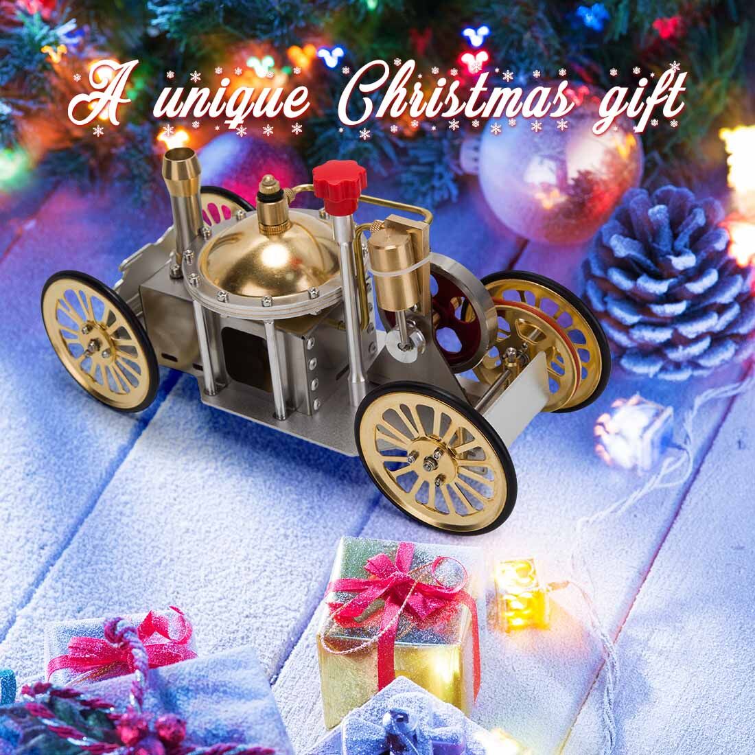 ENJOMOR Christmas Metal Steam-Powered Car Model: A Functional Sci-fi Collectible Gift enginediyshop