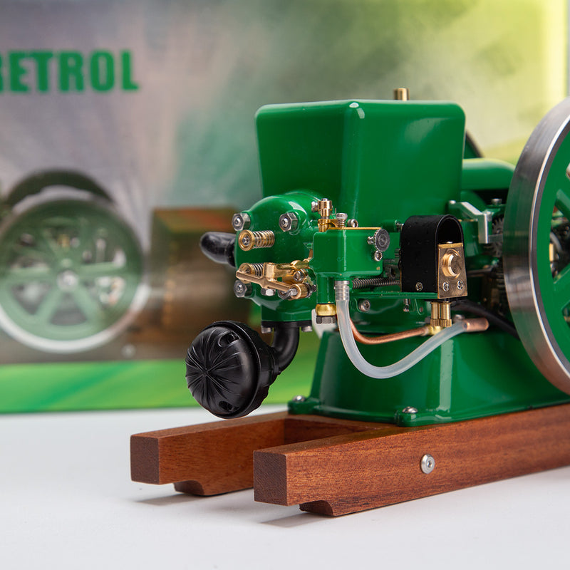 RETROL & OKMO Z01 Gasoline Engine Model Ball Top Miniature Water-Cooled Single-Cylinder 4-Stroke Internal Combustion Engine with Ignition System and Wooden Display Stand