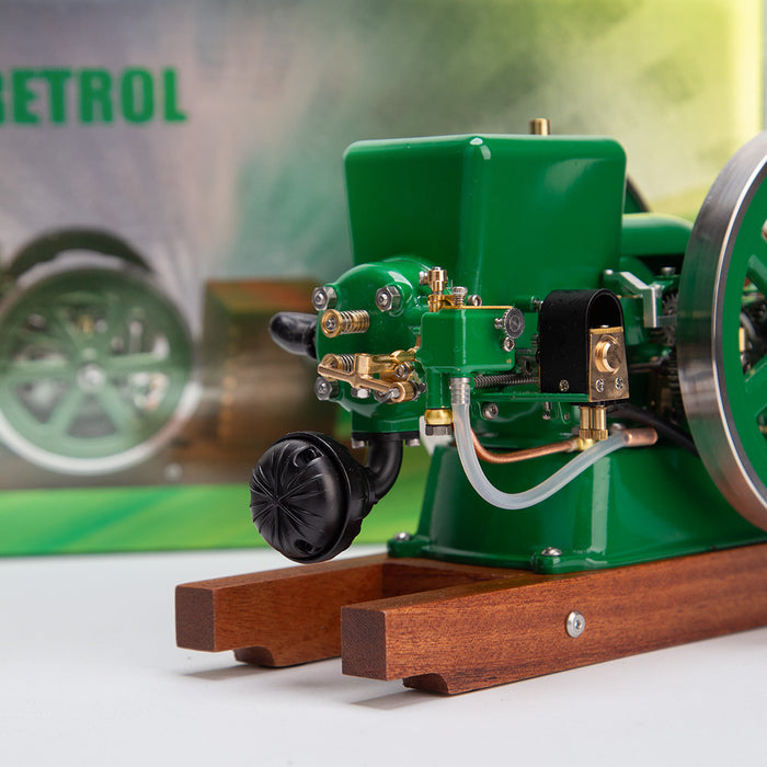RETROL & OKMO Z01 Gasoline Engine Model Ball Top Miniature Water-Cooled Single-Cylinder 4-Stroke Internal Combustion Engine with Ignition System and Wooden Display Stand
