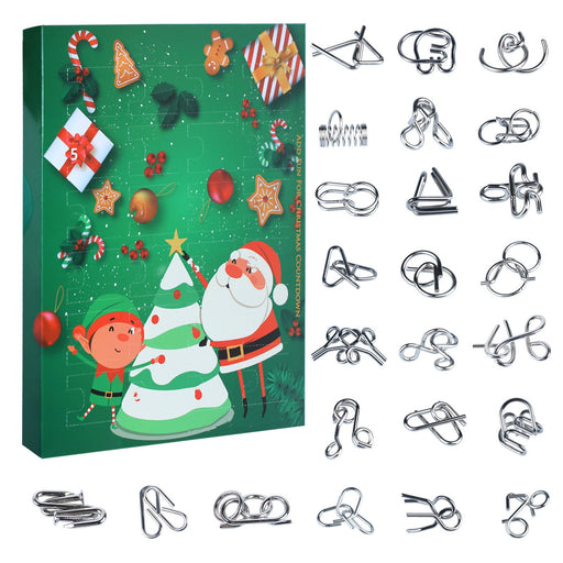 Advent Calendar Brain Teaser Adventskalender 24Pcs Christmas Gift Metal Brain Teasers Puzzle Educational Toy - Type 2 enginediyshop