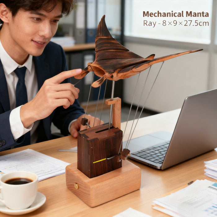Wooden Manta Bionic Marine Biological Dynamic Model, Desktop Relaxation Decor