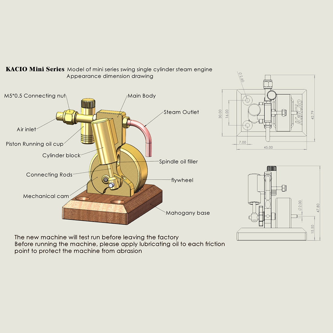 Miniatur-Schwungdampfmaschinenmodell mit Einzylinder, ohne Kessel 2