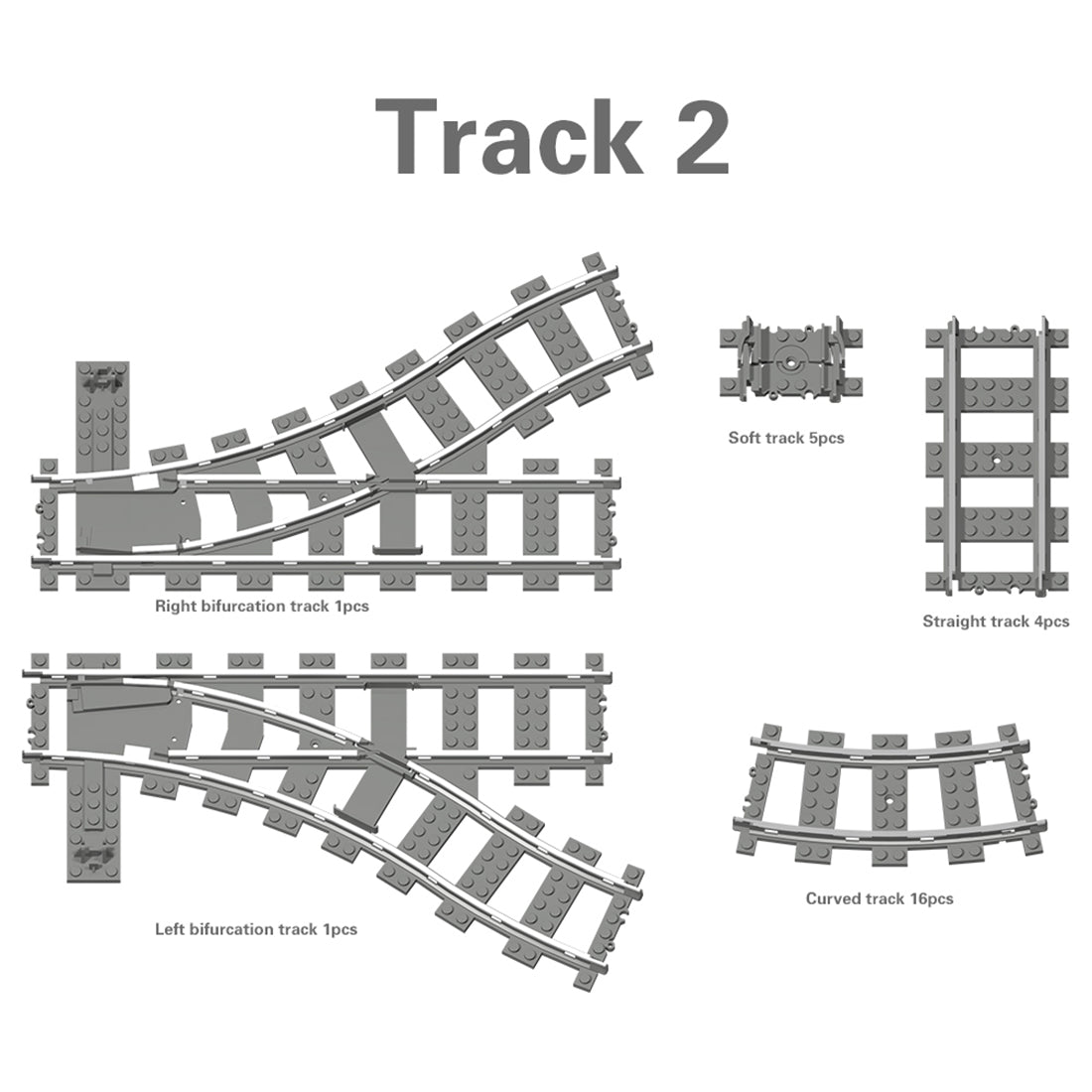 26Pcs Train Tracks Rails Set DIY Construction Toys Building Blocks Bricks Parts for Mainstream Building Block Brands enginediyshop