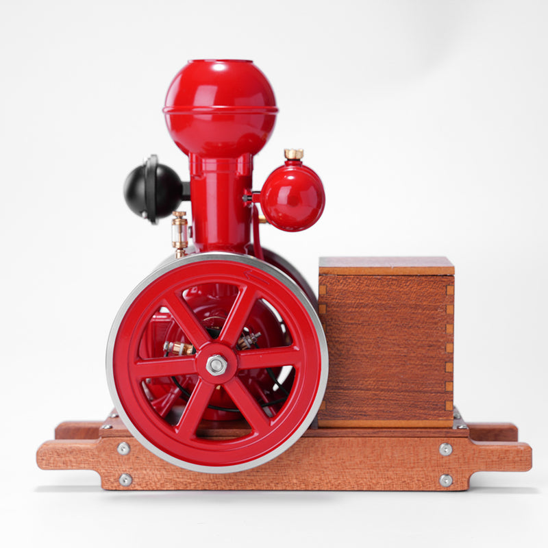 RETROL & OKMO B01 Hit and Miss Gasoline Engine Model Ball Top Miniature Water-Cooled Single-Cylinder 4-Stroke Internal Combustion Engine with Ignition System and Wooden Display Stand