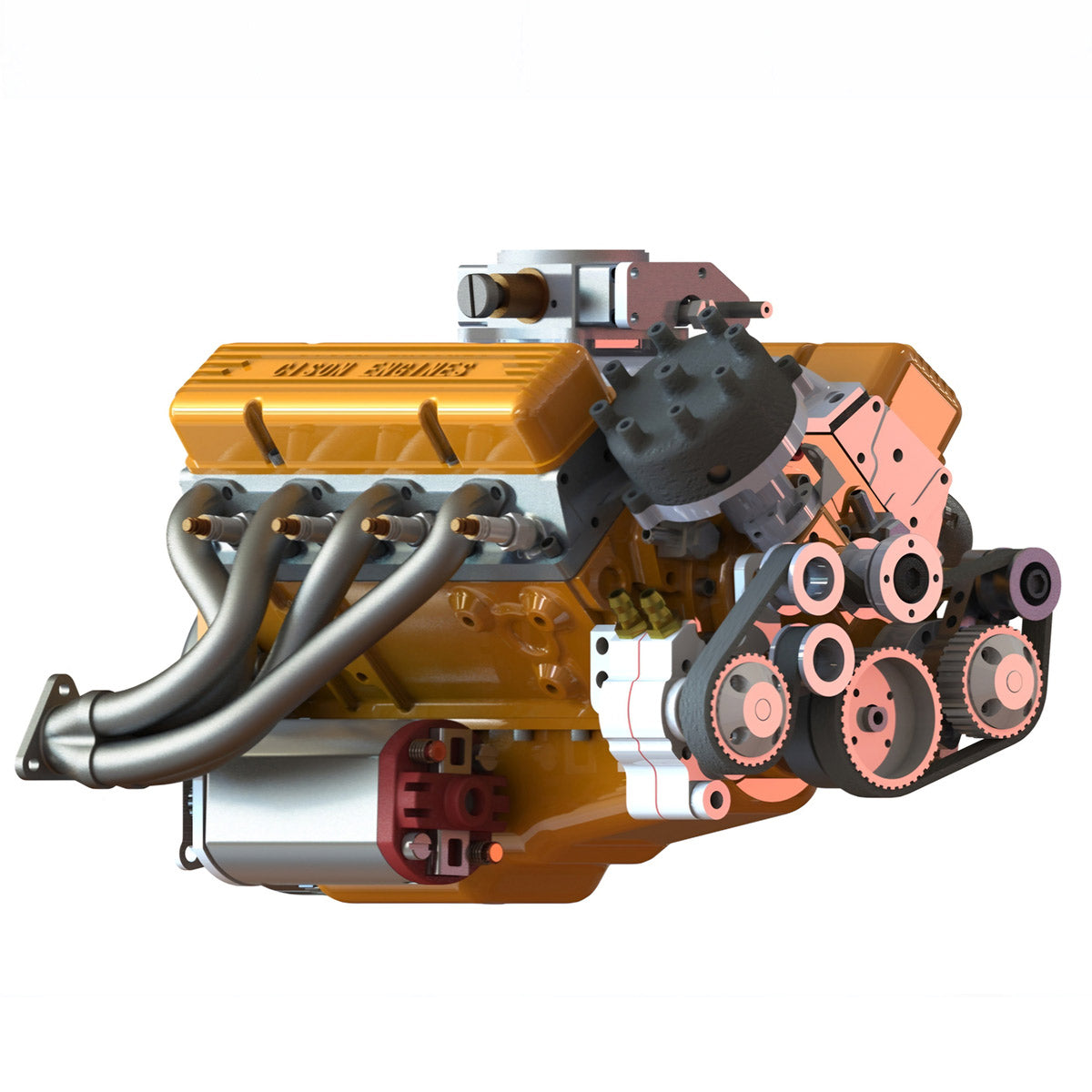 CISON Modelo de motor V8 de 44 cc de bloque pequeño a escala 1/6, kit de modelo de motor V8 de combustión interna de motor de gasolina de 8 cilindros y 4 tiempos refrigerado por agua 