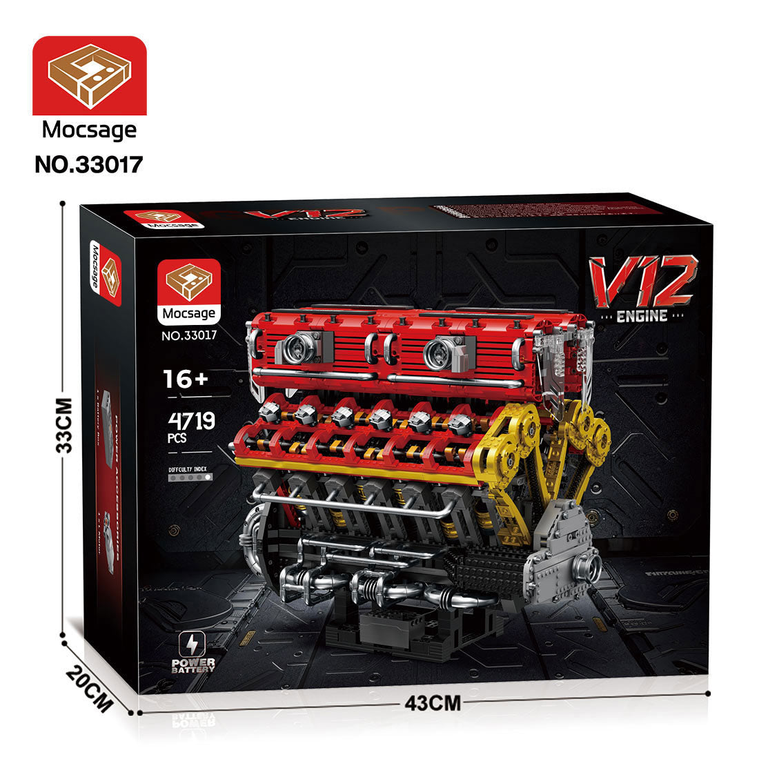 MOC-Mocsage 60°  Lamborghini  V12 Engine Building Blocks Set（4719PCS） enginediyshop