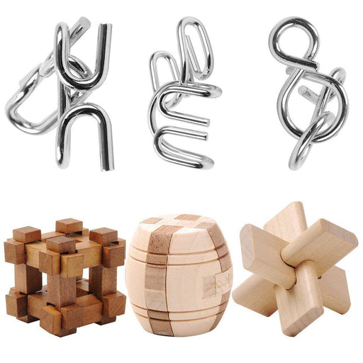 Advent Calendar Filler - Make Yours 6Pcs IQ Brain Teaser Set Metal Puzzle + Wooden Lock for Children Adults MT1142 enginediyshop