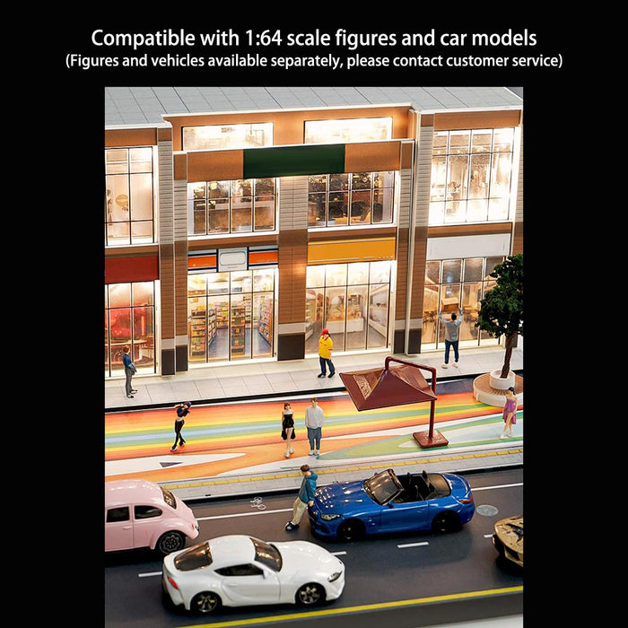 1/64 Scale City Building Model with LED Lights, DIY Street Diorama for Micro Photography, Urban Landscape Desktop Decor (Figures & Cars Not Included) enginediyshop