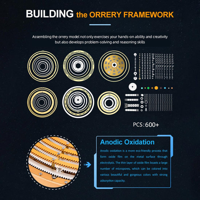 Metal DIY Mechanical Solar System Model Kit, Dynamic Orbital Desk Ornament -600+PCS enginediyshop
