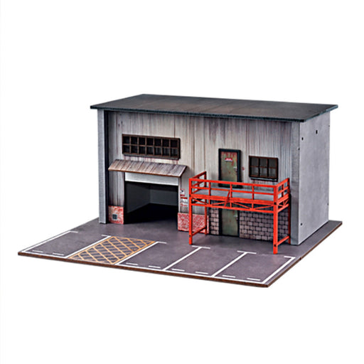 1/64 Scale Wooden American Style Garage & Parking Lot Model with LED Lights, Miniature Building Diorama for Car Photography & Display (Figures & Cars Not Included) enginediyshop