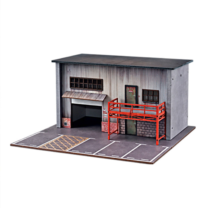 1/64 Scale Wooden American Style Garage & Parking Lot Model with LED Lights, Miniature Building Diorama for Car Photography & Display (Figures & Cars Not Included) enginediyshop