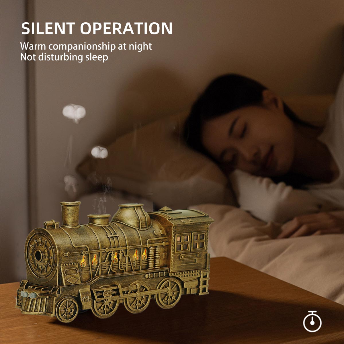 300ml Vintage Steam Train Aromatherapy Essential Oil Diffuser and Humidifier with Dual-Color LED Light (Standard US Power Supply/Bronze) enginediyshop