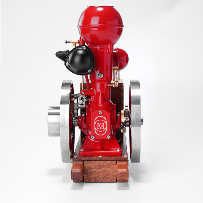 RETROL & OKMO B01 Hit and Miss Gasoline Engine Model Ball Top Miniature Water-Cooled Single-Cylinder 4-Stroke Internal Combustion Engine with Ignition System and Wooden Display Stand